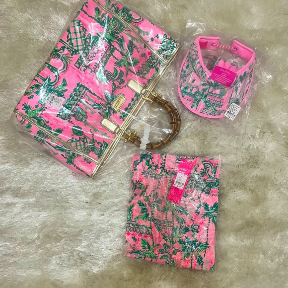 NWT LILLY PULITZER MATCHING SET TOTE ETTA TOP & VISOR SET MANDEVILLA BABY NIP - Picture 4 of 10